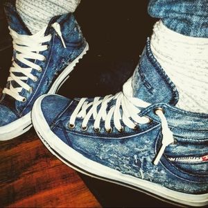 Diesel high top denim sneakers